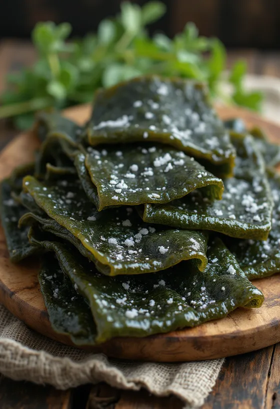 Lámina de alga Kombu seca con polvo blanco natural