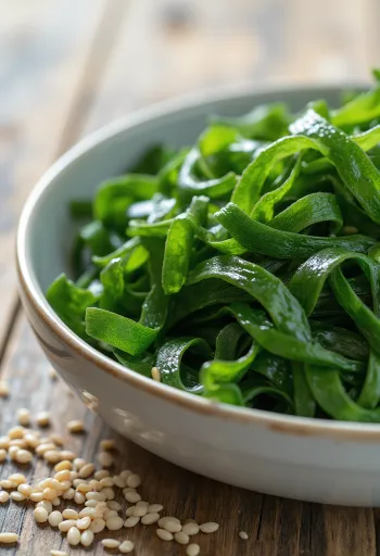Trozos de alga Wakame seca lista para rehidratar