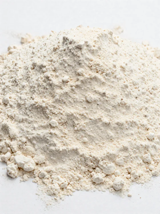 Harina de espelta en cuenco de cerámica, tono beige natural