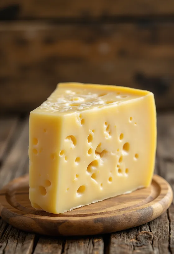 Cuña de queso Trapense semicurado en plato blanco