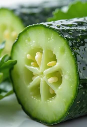 Pepinos frescos en rodajas y enteros sobre superficie rústica