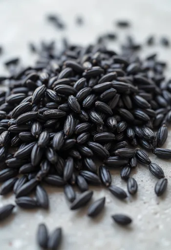 Arroz salvaje crudo de granos oscuros en cuenco de cerámica