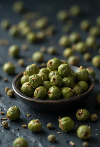 Granos de pimienta verde seca en cuenco