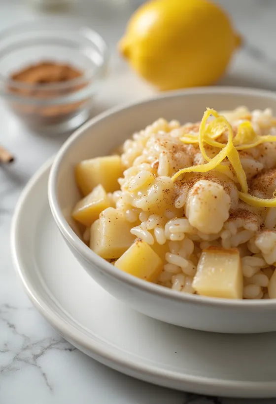 Arroz con manzana servido en un bol