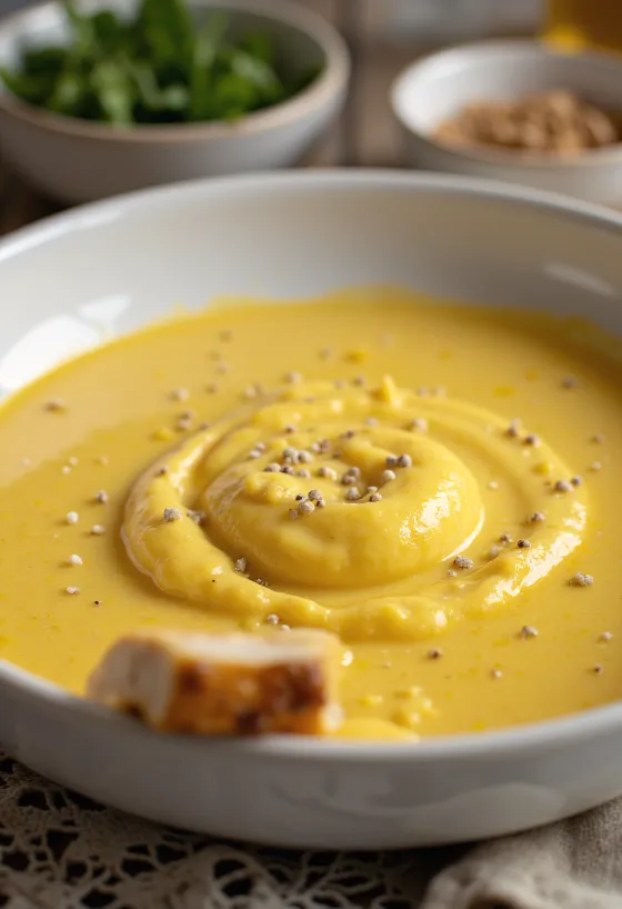 Salsa cremosa de curry y jengibre servida