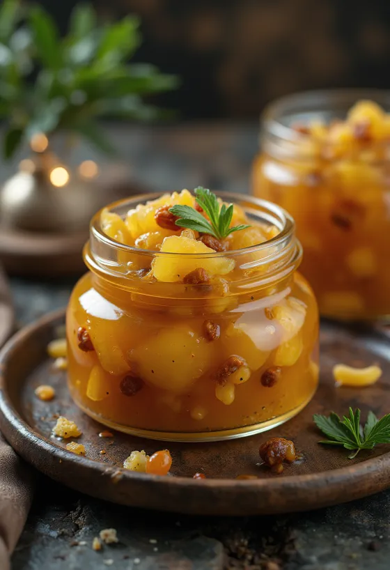 Chutney de piña agridulce servido