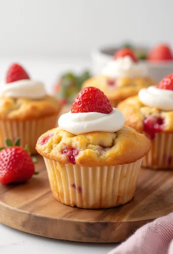 Muffins de fresa con nata servidos