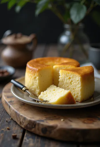 Tarta de queso japonesa suave y ligera, espolvoreada con azúcar glas
