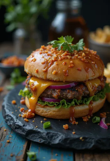 Hamburguesa miel-chili servida