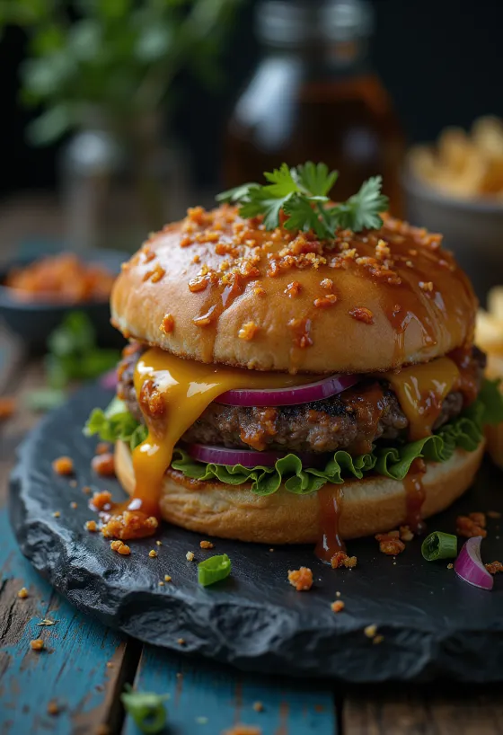 Hamburguesa miel-chili servida