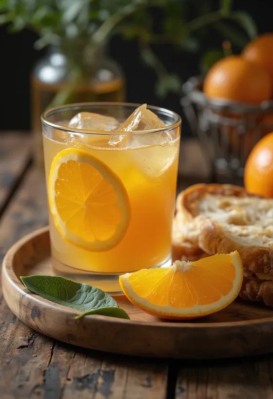Zumo de naranja con miel servido en vaso