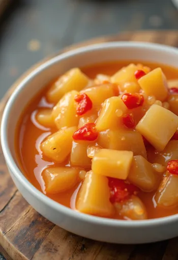 Salsa agridulce con piña servida