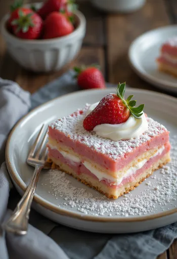 Pastel de bizcocho con fresas servido