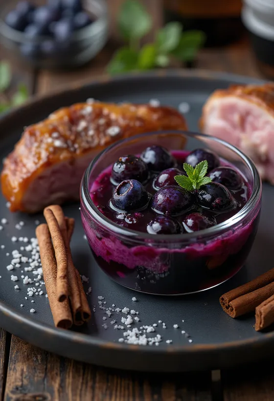 Salsa de arándanos y aceto balsámico con canela servida