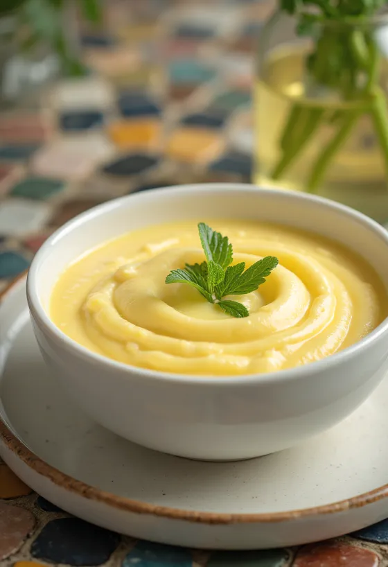 Salsa Avgolemono de limón servida con pescado y verduras