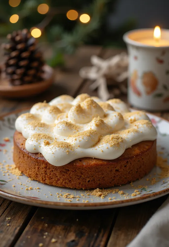 Tarta navideña especiada decorada con canela y polvo dorado