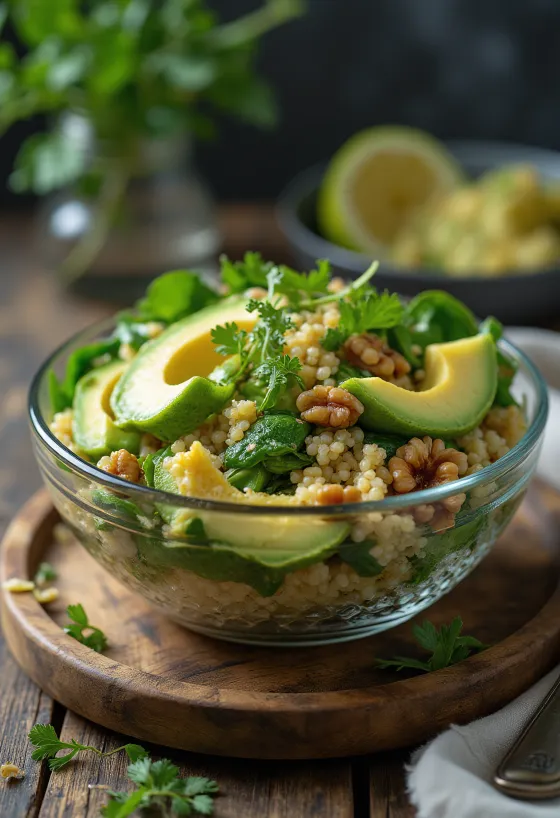 Buddha bowl de quinoa con espinacas y lima