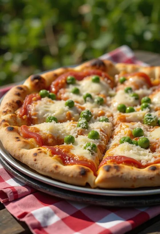 Pizza ai Piselli con guisantes y queso