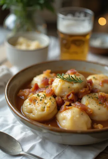 Estofado con galuska al queso de oveja emplatado