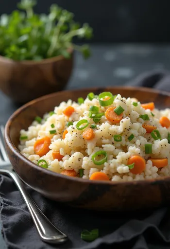 Arroz de coliflor con zanahoria servido