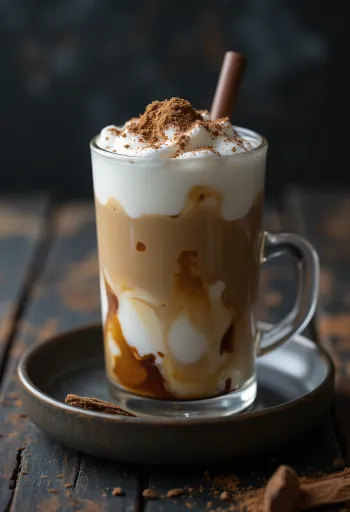 Café helado cremoso con hielo y nata montada