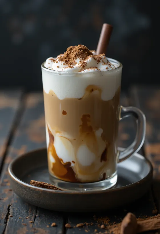 Café helado cremoso con hielo y nata montada