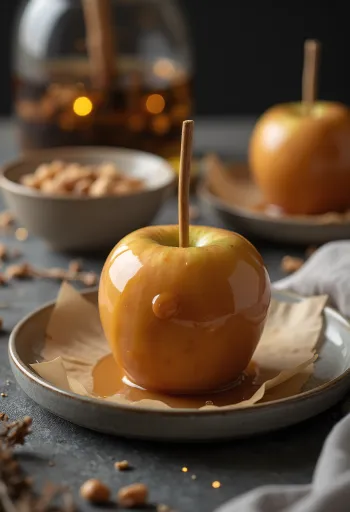 Manzana de caramelo con cobertura dorada y crujiente