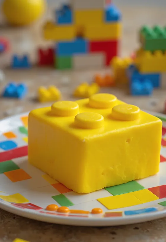 Tarta LEGO con cobertura de fondant de colores y decoración de ladrillos