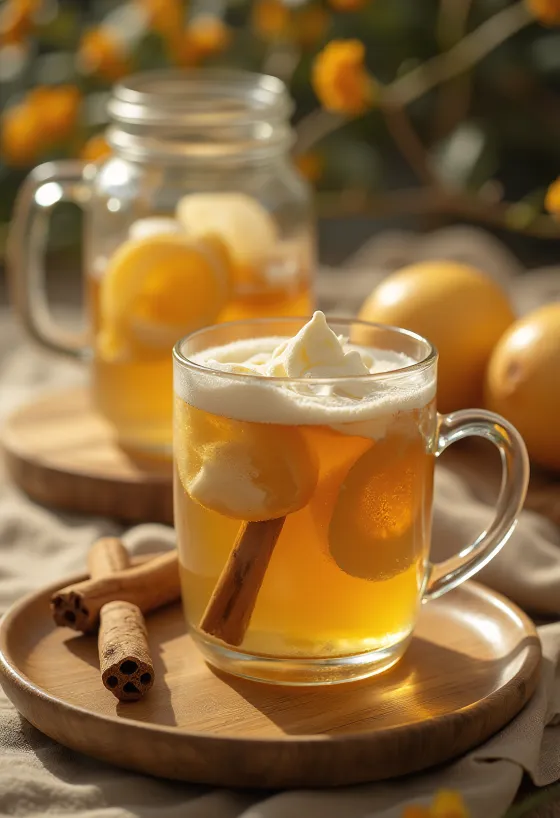 Sidra con miel y jengibre servida en vaso