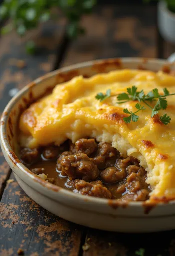 Shepherd’s pie servido con una capa crujiente de puré de patata