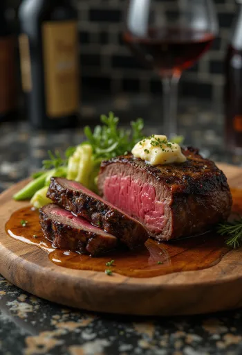 Steak Chateaubriand, servido con verduras al vapor y mantequilla