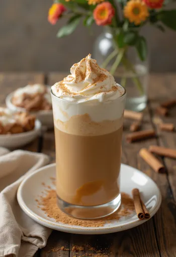 Leche caliente con caramelo y canela recién servida