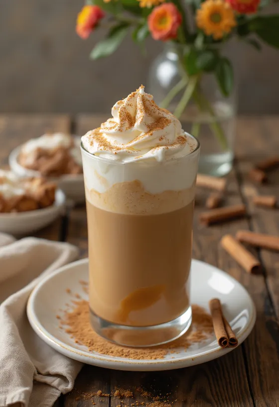 Leche caliente con caramelo y canela recién servida