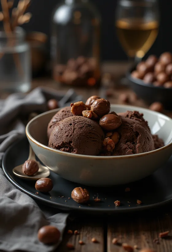 Helado de Trufa y Avellana servido