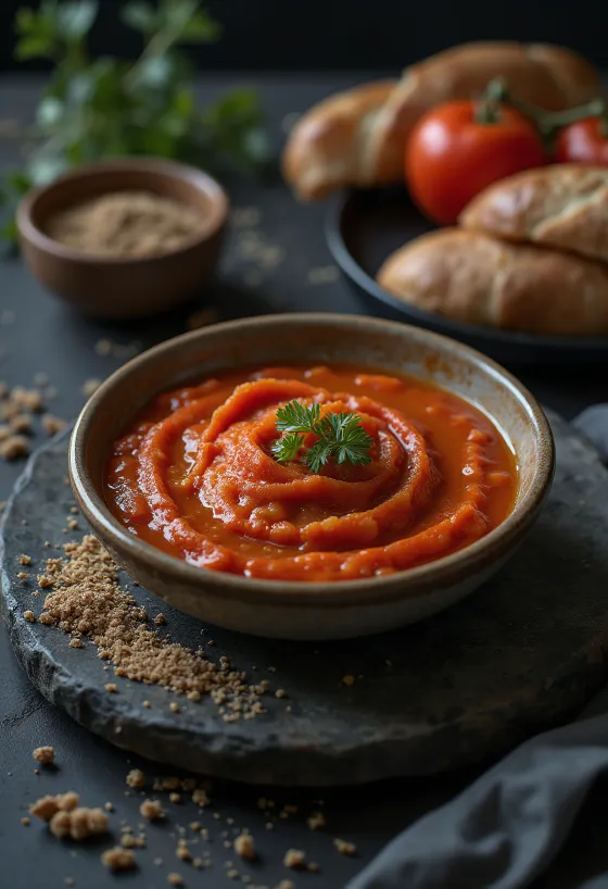 Matbucha clásica, deliciosa salsa de tomate con pimientos
