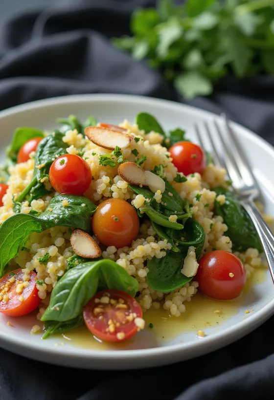 Ensalada de quinoa, espinacas y lima