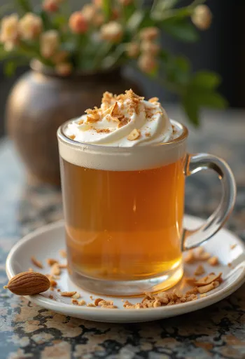 Sidra con miel y almendras servida en vaso