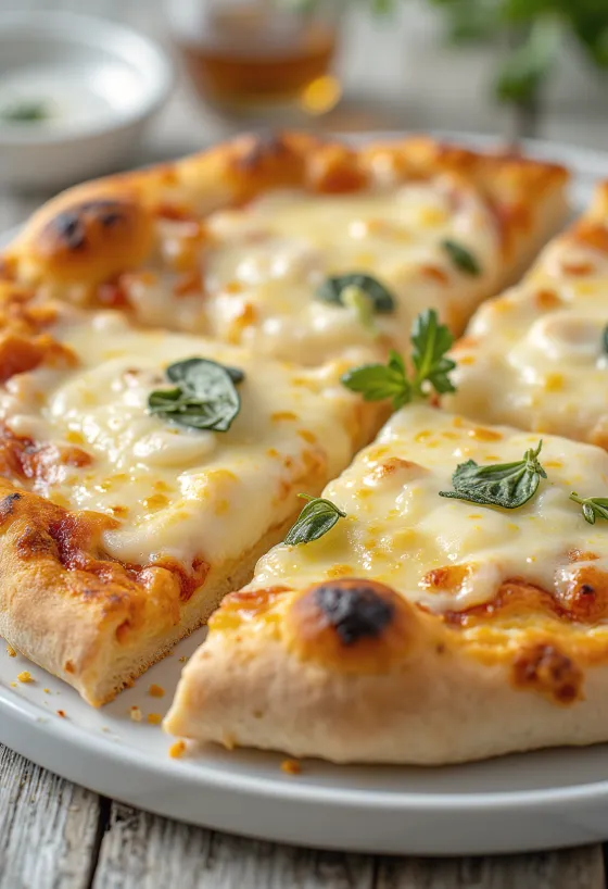 Pizza de queso pecorino con mozzarella y parmesano