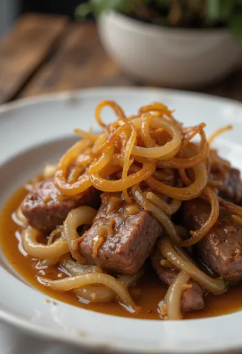 Hígado de ternera encebollado, hígado salteado con cebolla