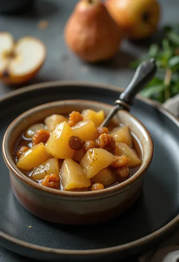 Chutney de pera agridulce servido