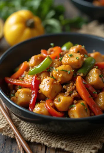 Frango xadrez light, servido con perejil fresco