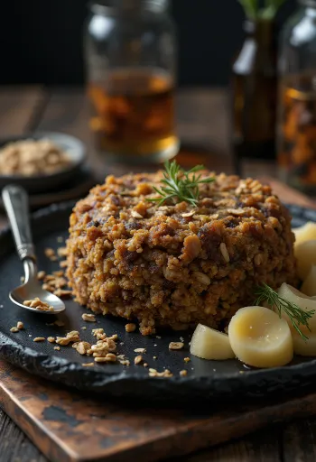 Haggis de tres aves servido recién hecho