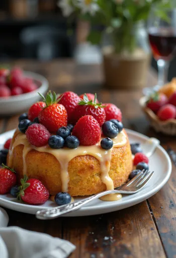 Tarta de frutas de verano decorada con fruta fresca