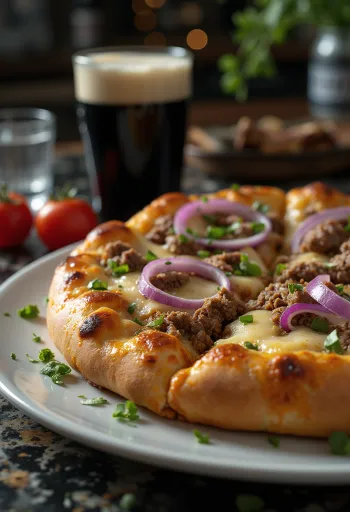 Pizza Irish Style con ternera servida