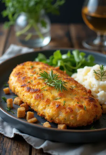 Pozharsky cutlet, pastel de pollo ruso con mantequilla y pan rallado, servido con puré de patatas