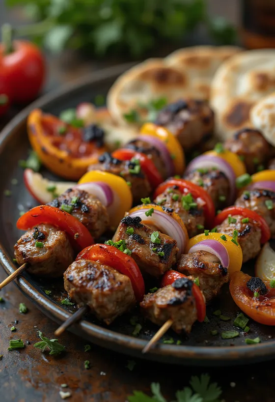 Shish kebab de carne y verduras a la parrilla