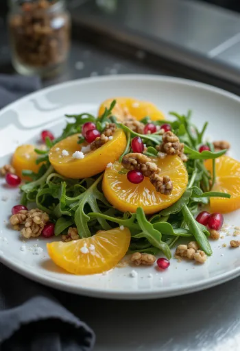 Ensalada vegana de naranja y nueces servida