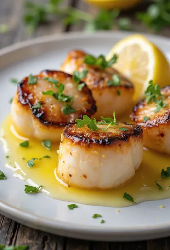 Vieiras a la parrilla servidas con salsa