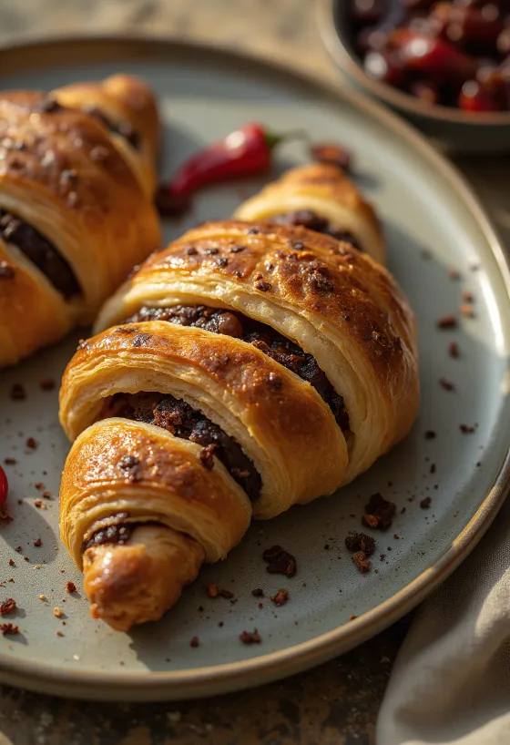 Croissant de chocolate y chile servido