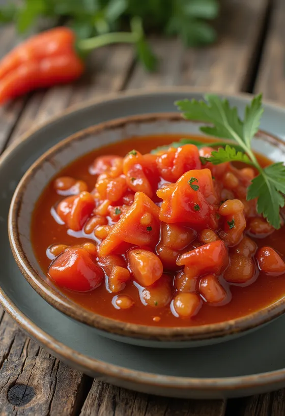 Salsa de pimiento agridulce servida